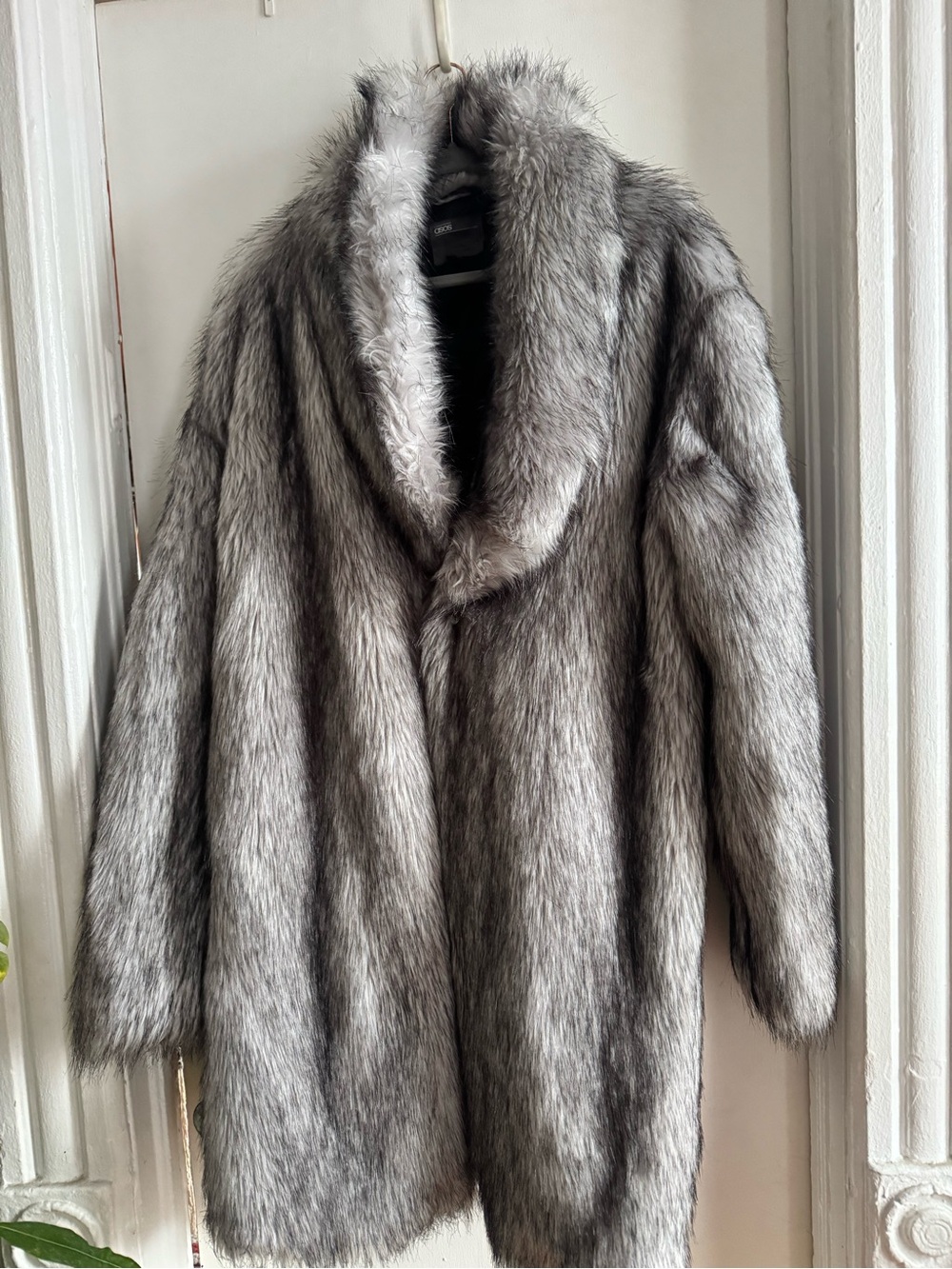 ASOS Faux Fur Teddy Jacket in Gray and Black Tones